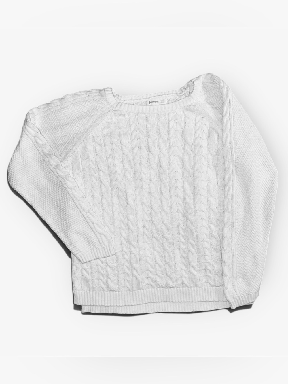 stradivarius White Cable-Knit Crewneck Sweater